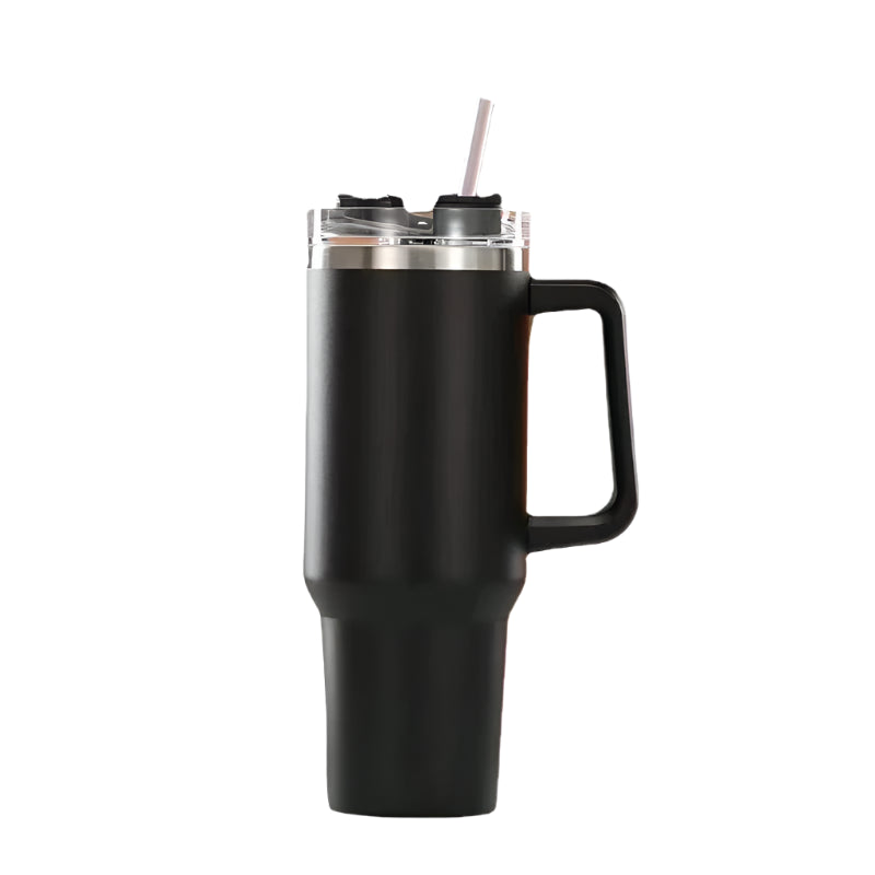Black 1200ML Stainless Steel Insulated Water Bottle – Leakproof Travel Thermos with Handle & Straw