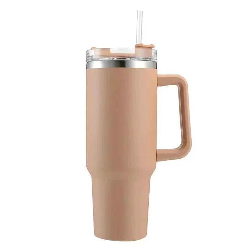 Brown 1200ML Stainless Steel Vacuum Flask – Hot & Cold Beverage Bottle with Straw