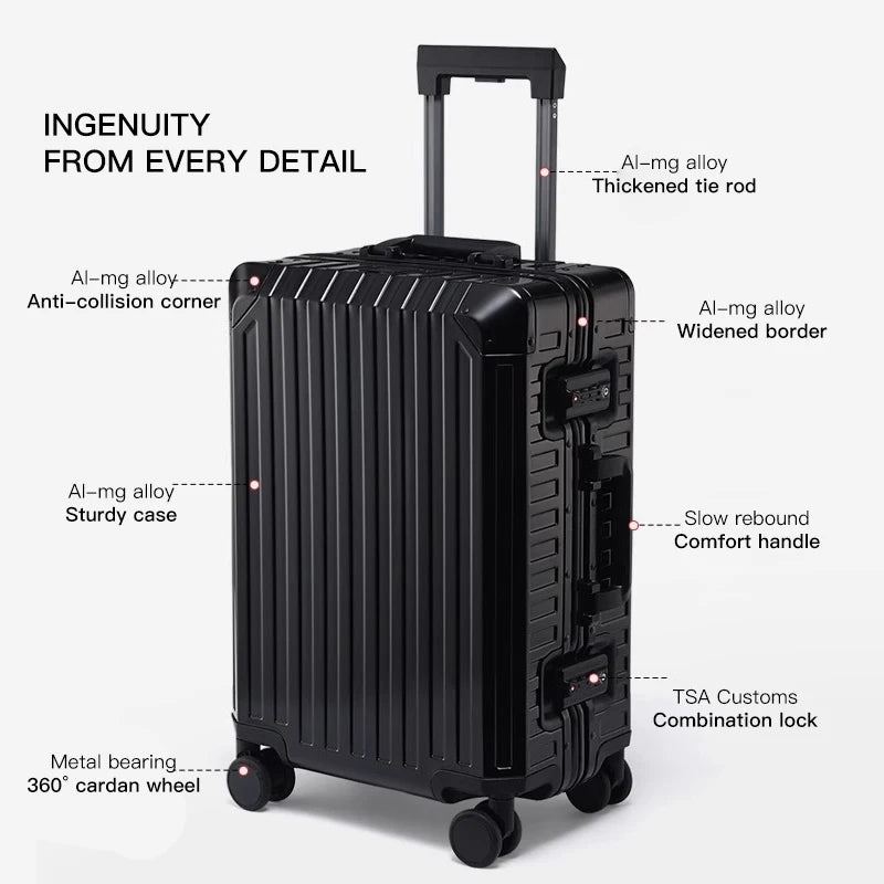 TSA-Approved Aluminum Luggage – Waterproof & Silent Wheels